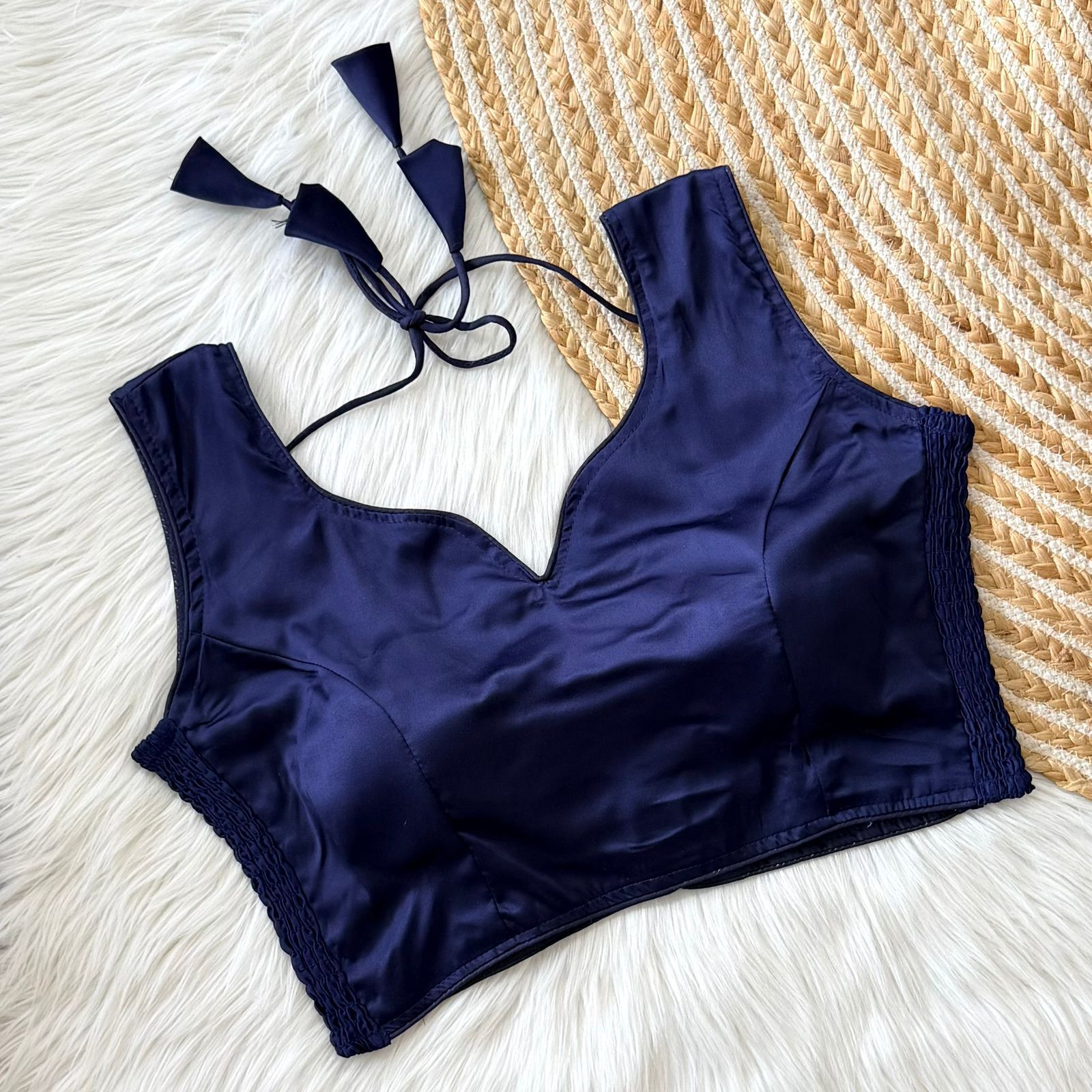 Pure Silk Stretchable Blouse-Navy Blue